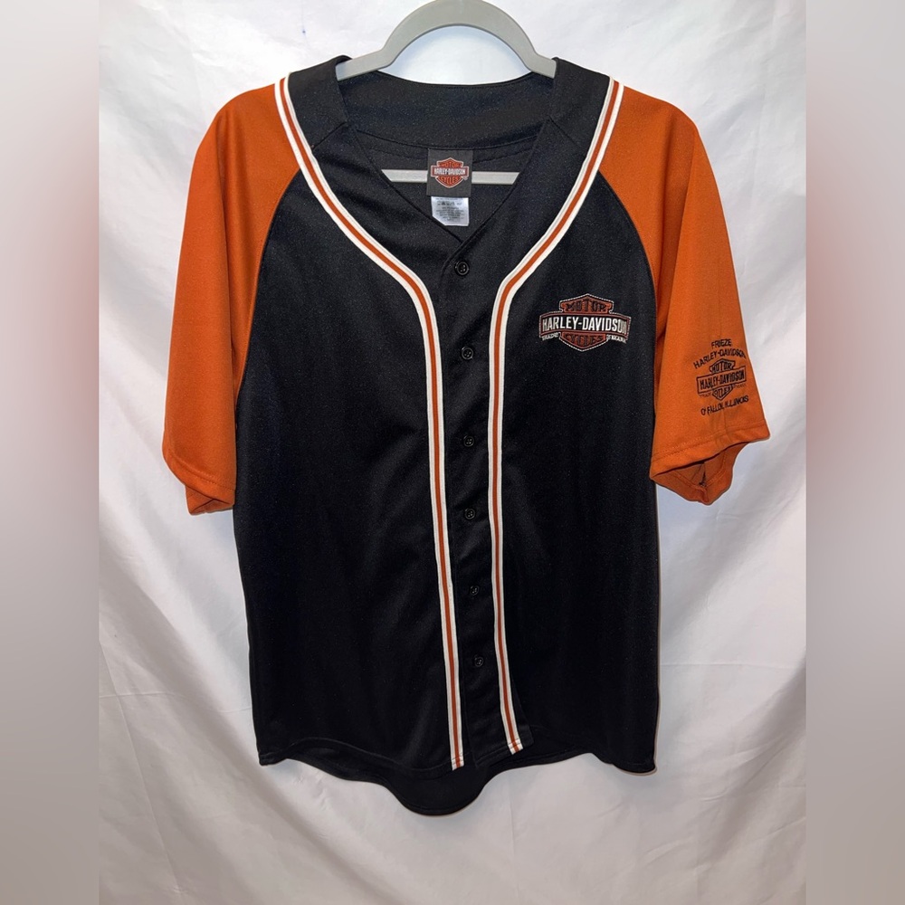 Harley Davidson Men's Baseball Jersey Black/Orange, Vintage Size L